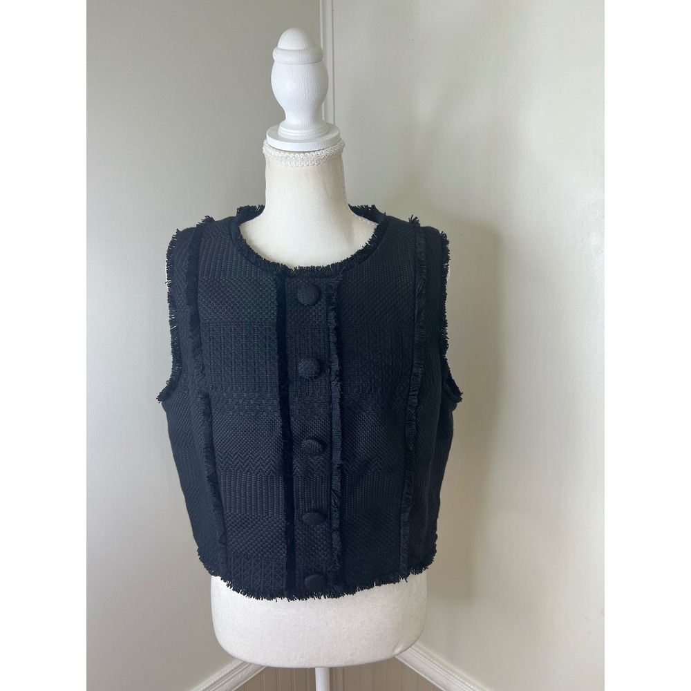Antonio Melani Milly Tweed Vest Black Fringe Trim Cropped 90287VE1224 Womens 12